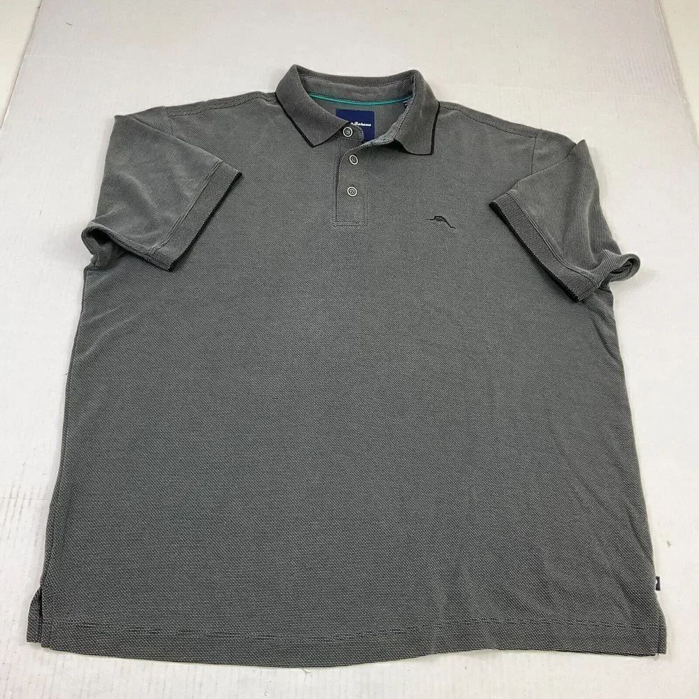 Tommy Bahama Mens Polo Shirt Gray Short Sleeve Stretch Collared Top Size Large *